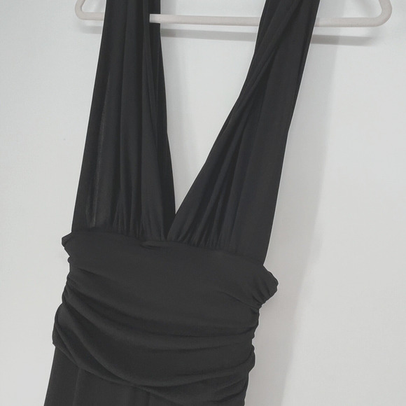 WHBM Jumpsuit Womens 8 Deep V Wide Leg Dressy Stretch Comfort Gathered Waist - Picture 1 of 8